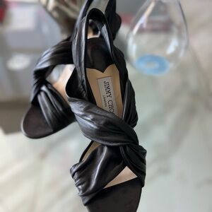 Jimmy Choo black leather slingback heels size 37.